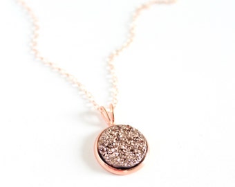 Rose gold druzy necklace - rose gold necklace dainty - rose gold necklace wedding - rose gold bridesmaid necklace - bridesmaid necklace