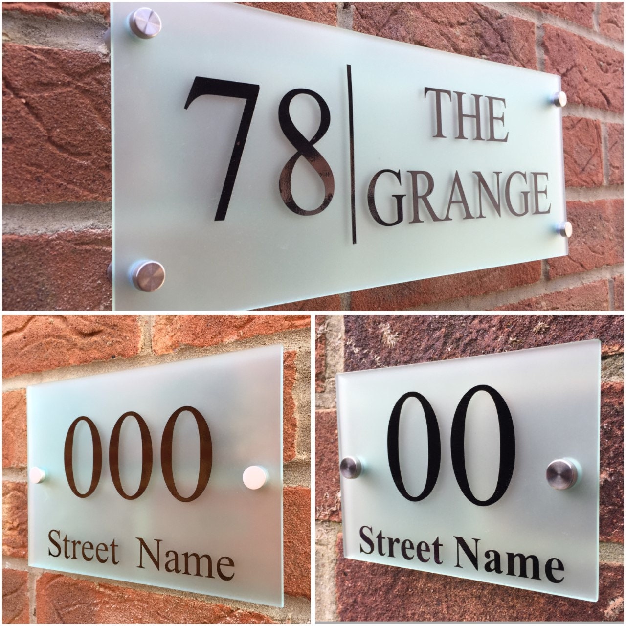 Modern house sign plaque door number street house name frosted