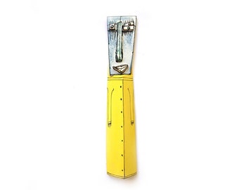 Wall hanging doll, Wall sculpture, Modern ceramics, Yellow sculpture, Crazy sculpture, Yellow modern art, Abstract man sculpture, Wall doll
