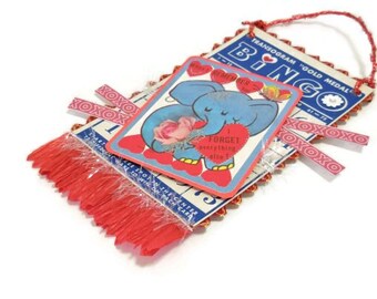 Handmade Vintage Bingo Valentine Card | Blue Elephant Bingo Valentine