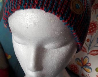 100% woollen neck/headwarmer - Teal and Pink