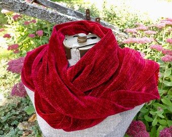 Burgundy Handwoven Chenille Scarf for Men or Women
