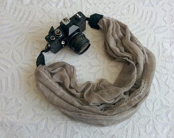 Scarf camera strap Fabric camera strap Cotton lace camera strap DSRL camera strap Canon camera strap Camera accessory Camera scarf strap