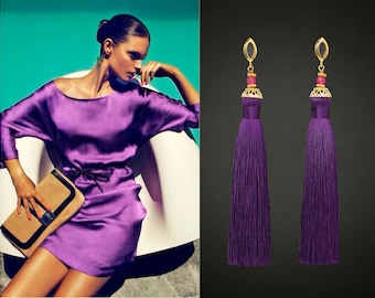 Tassel Earrings Purple Earrings Tassel Jewelry Long Earrings Amethyst Earrings Dangle Earrings Fringe Earrings Fashion Earrings Tassels