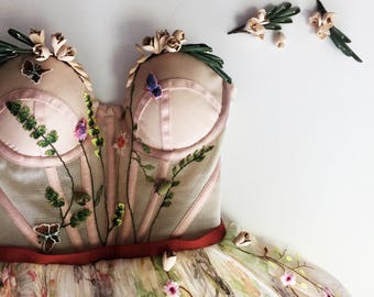Silk flower airy wedding dress LILY by RARA AVIS • Wedding dress • Bridal gown • Bohemian wedding dress • Wedding dress with long train