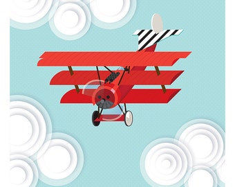 Fokker Triplane Print, Red Baron, Aircraft Art, WWI