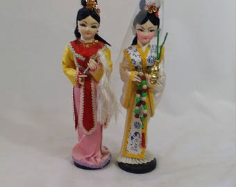 Thailand ~ Thai Women ~ Souvenir Dolls ~ Super Detailed Stockinette Dolls ~ Travel Dolls ~ 10 Inch Set of 2 Dolls