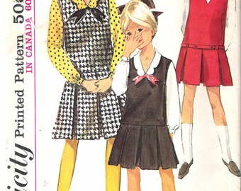 Vintage 1965 Simplicity 6149 Girls' One-Piece Jumper & Blouse Sewing Pattern Size 14 Breast 32"