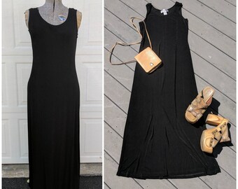 Vintage 90's Grunge || Black Stretchy Maxi Dress, Small-Large