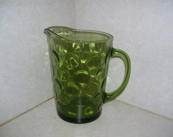 Glass Pitcher Bubble Glass Pitcher Green 70s Vintage