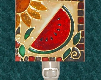 Watermelon Decor Night Light Plug In, Red Kitchen Decor, Decoration Art, Summer Stained Glass Watermelon Kitchen Decor Art Artwork Theme