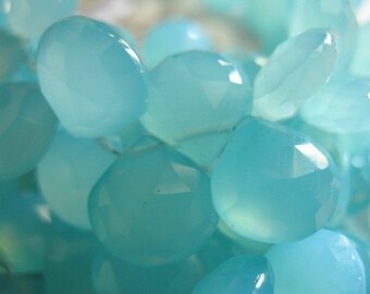 2-20 pcs, CHALCEDONY Heart Briolettes Beads, Luxe AAA, 10-12 mm, Aqua Blue Chalcedony, Faceted, brides bridal 1012