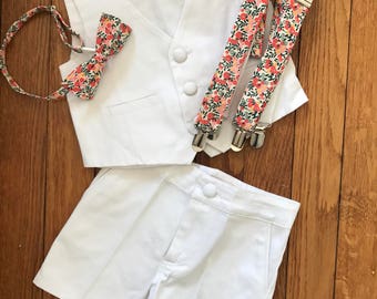Suit boy cotton shorts vest white child of honor procession bearer wedding ring