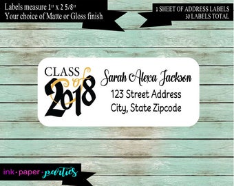 Graduation Graduate Class of 2018 Party Invitation Announcements Return Address Labels Personalized ~ We Print and Mail to You