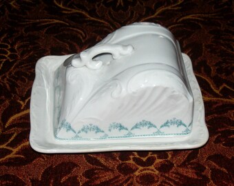 Antique English Ironstone with pale blue transfer Cover Dome Cheese Dish N H P England