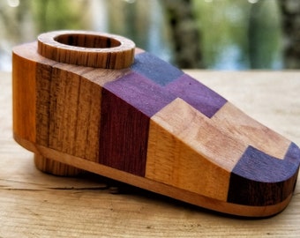 Unique smoking pipe, red oak bowl, black walnut base, purpleheart, teak, wood pipe.