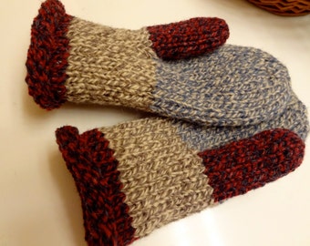 Toasty Warm Women's Mittens Hand Knit Wool Mittens 100% Wool Size Medium with Double Thickness FREE Shipping