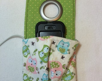 Cute little owl fabric charging station, smart phone docking station, docking station, cellphone station, charging station, owl phone case
