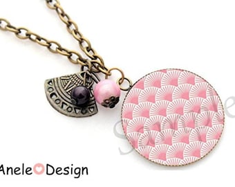 Japanese fan pink wave necklace