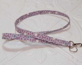 Fabric Key Lanyard Badge Holder Purple Print