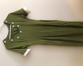 1950s Green Linen Dress