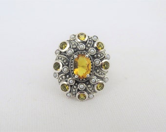 Vintage Sterling Silver Citrine & Seed Pearl Ring Size 6