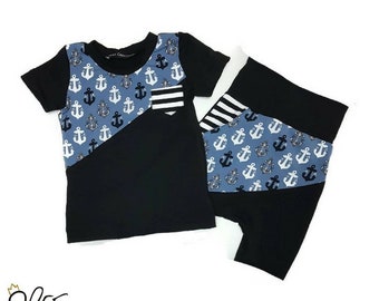 Duo t-shirt et Short ancre ou séparé short et t-shirt, short ancre, t-shirt ancre, short enfant, par MEF Créations Boutique