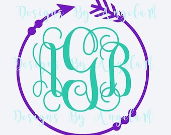 SVG Circle with Arrow Frame Monogram Initials SVG Eps Pdf Digital cutting file Instant Download - Use on your cutting machine Vector