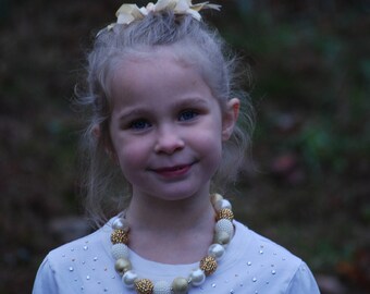 Gold necklace - Chunky Necklace - Holiday Necklace - Statement Necklace - Ivory and Gold Necklace - Christmas Necklace - Bubblegum Necklace