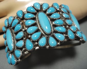 Amazing Tim Yazzie Vintage Native American Navajo Sterling Silver Turquoise Bracelet Old