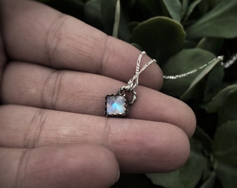 Mini Pyramid Rainbow Moonstone Necklace
