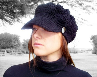 Crochet Newsboy Hat Womens Newsboy Hat Womens Crochet Hat Women Women Newsboy Cap Crochet Hat Black Newsboy Hat Crochet Slouch Hat Black Hat