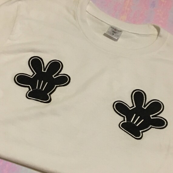 Black Mickey Mouse Hands on Chest - White Tshirt (Unisex)