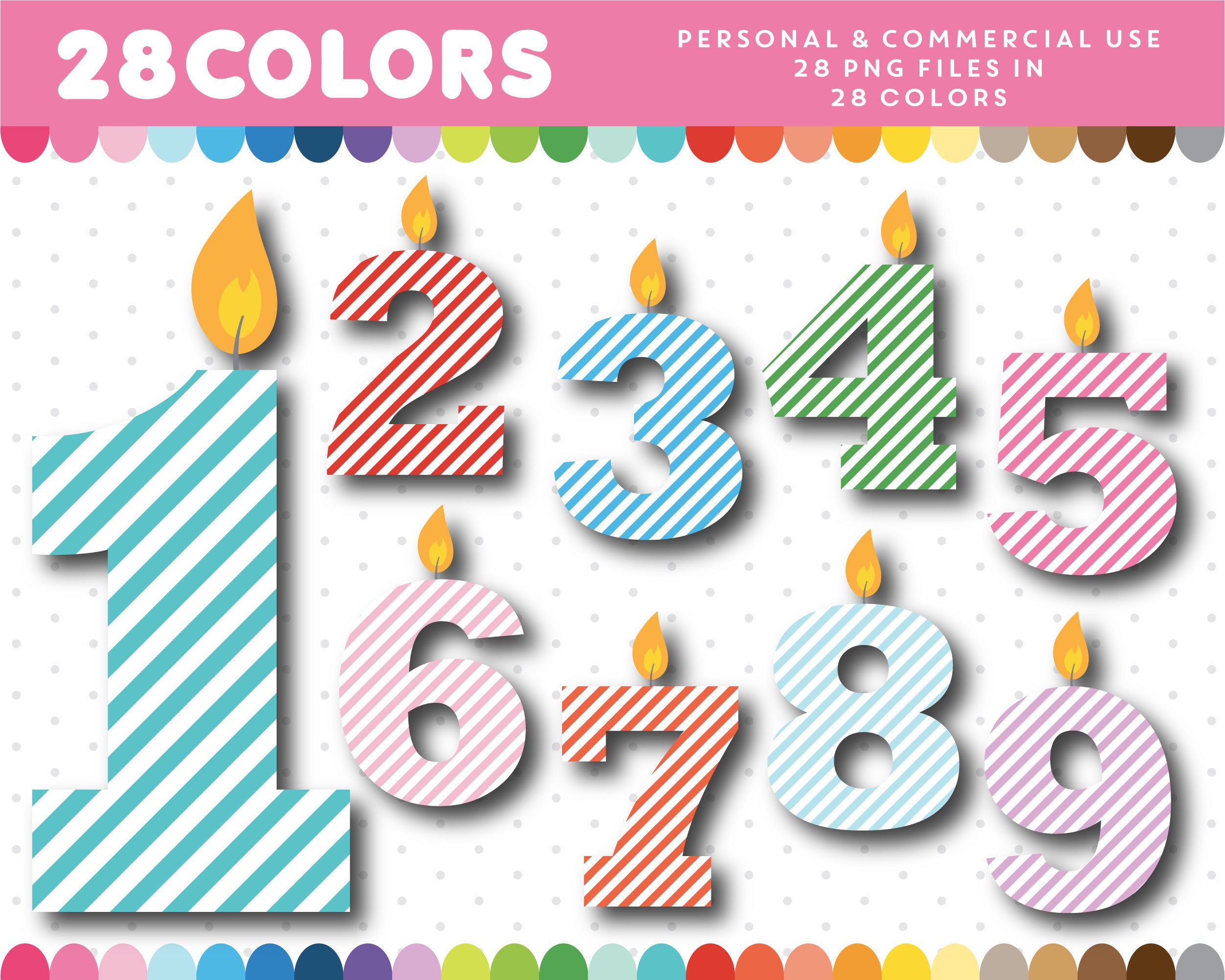Birthday candle numbers with stripes Candle clipart Number