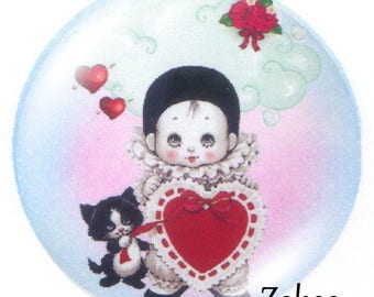 1 cabochon 30mm glass, little Pierrot