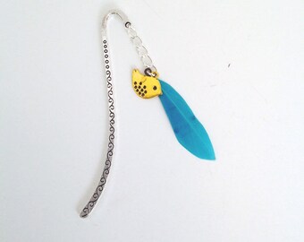 Small silver bird and feather bookmark