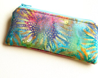 Fabric Eyeglasses Case in Colorful Sunflowers, Batik Padded Cloth Cosmetic Pouch