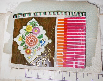 Salvaged Tin Cuts - 1 Ounce - 3 Pieces - Mixed Stripes & Floral - Smoothed Edges - Brown, Orange, White - Raw Tin 4 Jewelry, Crafts - no. 11