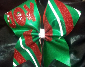Christmas Glitter Joy Candy Cane Stripe Cheer Hair Bow