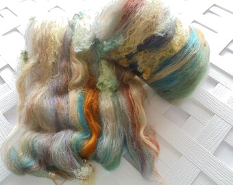 LOTHLORIEN, Luxury Art Batt, Spinning Fiber, Spinning Batt, Felting Batt, Saori Art Batts, Merino, Kid Mohair Locks, Muga Silk, LOTR Batt