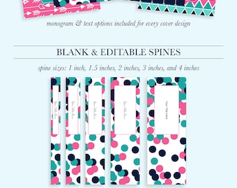 Monogram Binder Covers - Set of 5 - Personalized Binder Inserts and Spines (8.5x11in) - Printable Binder Covers - Instant Download