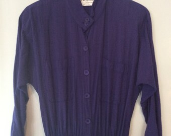 1970s New Hero Midnight Blue Cotton Gauze Shirt Dress