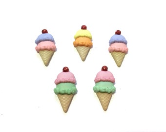 Ice Cream Cone Buttons Double Dippers Dress It Up Buttons Jesse James Buttons (colors may vary) Set of 5 Shank Back Craft Hair Supply- 267