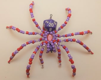Purple and Red D20 Beaded Spider