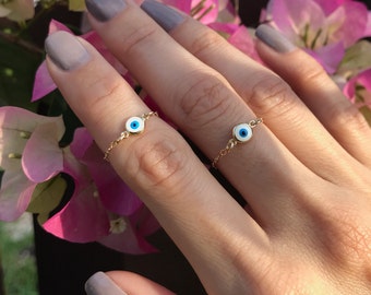 Evil Eye ring Gold Chain ring Evil Eye Jewelry Gold Ring Gold midi Ring Delicate ring dainty ring Delicate Chain Ring Tiny Ring Silver ring