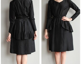 1950s Dress // Peplum Party Dress // vintage 50s dress