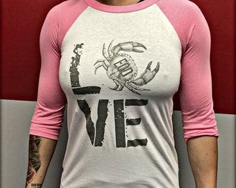 EOD Crab Love Hot Pink Baseball Tee - EOD Baseball Tees