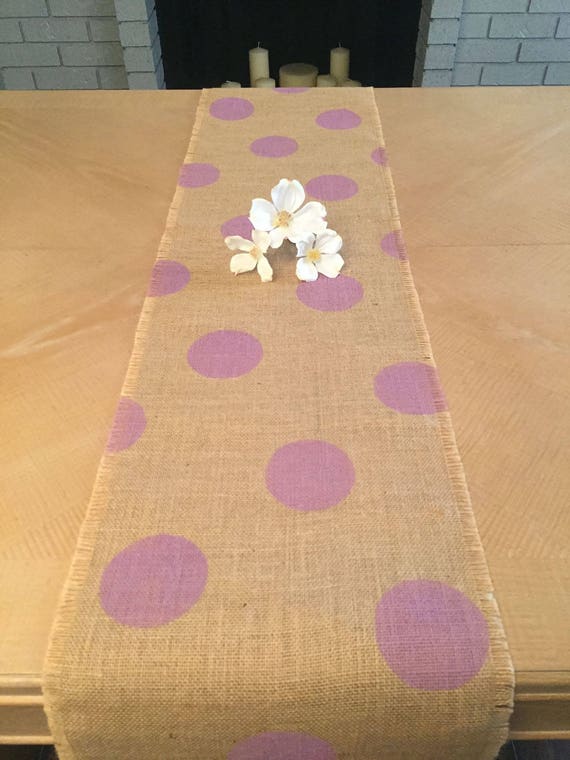 12x48 Polka Dot Table Runner with Lilac Circles Burlap Table