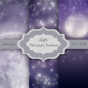 Night Digital Photography Backdrop - Moon & Strars pattern halloween digital papers 12 x 12