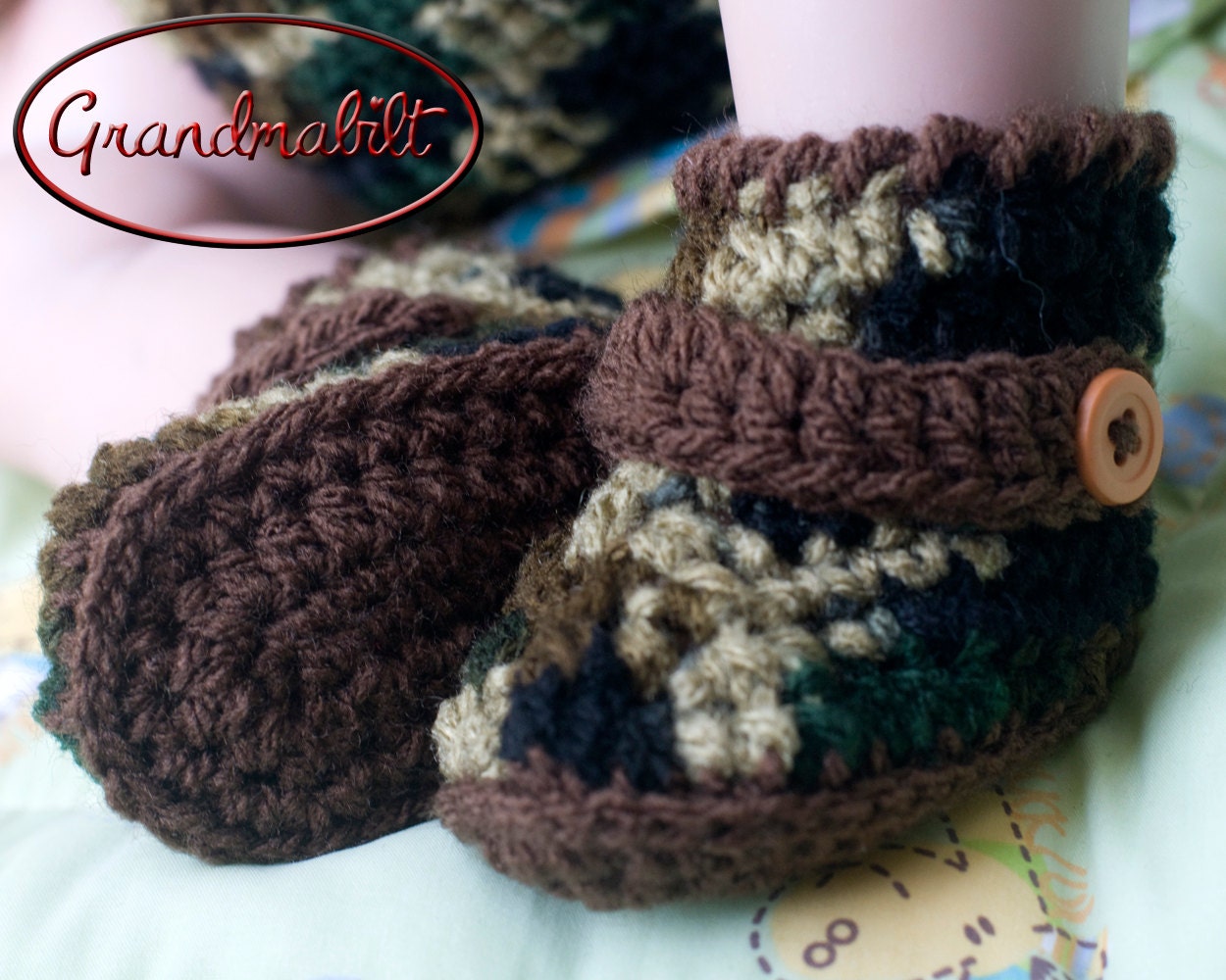 BABY CAMO BOOTS Crocheted Army Boots Baby Boy Camo Military